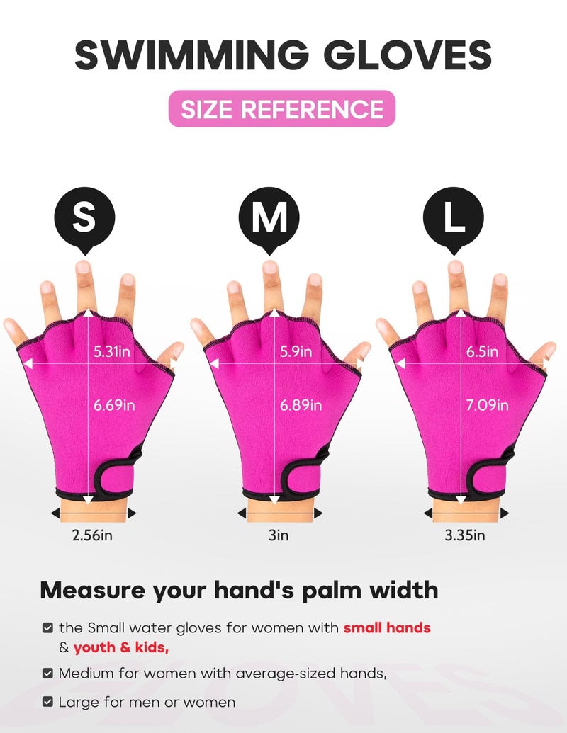 FitsT4 Sports Aqua Gloves Webbed Paddle Swim Gloves Fitness Water Aerobics and Swimming Resistance Training Gloves for Men Women Children Rose Red S - Image 3